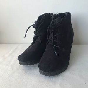 Black Suede Wedge Booties